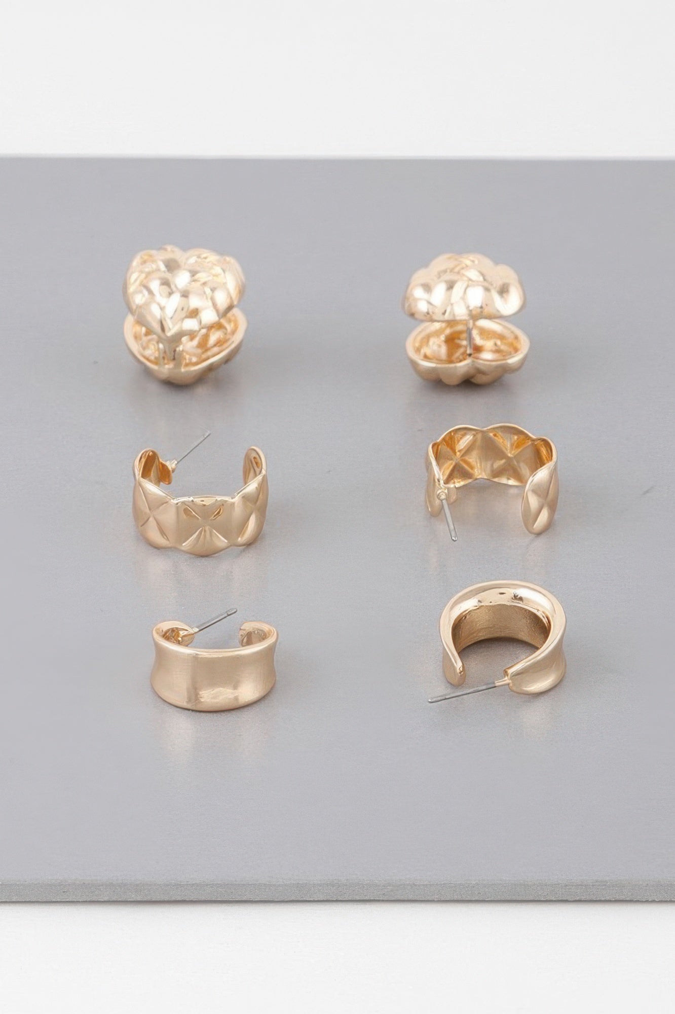 Triple Quilted Earrings Set - DressAffection