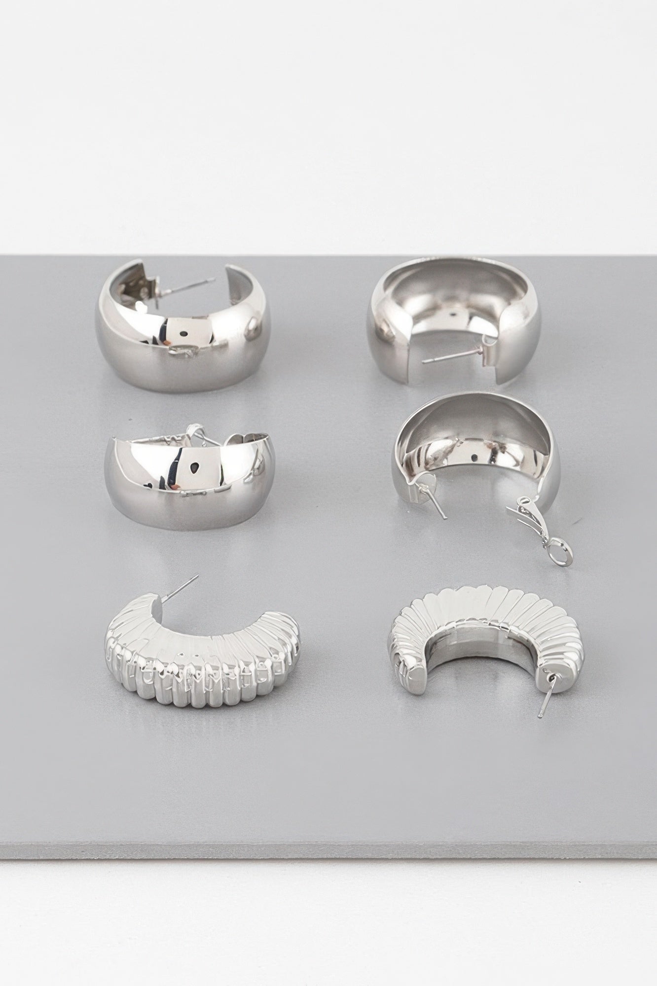 Triple Shiny Hoop Earrings Set - DressAffection