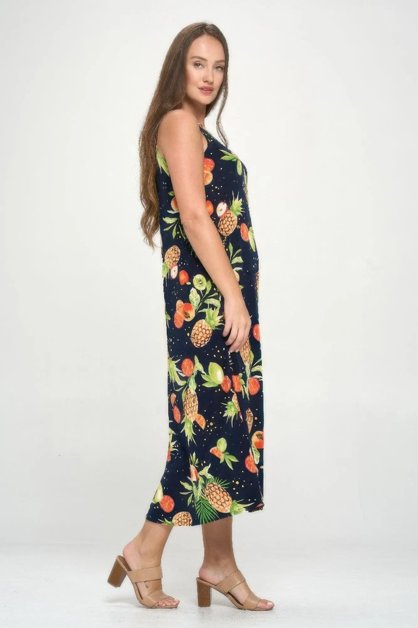 Tropical Print Stretchy Maxi Dress - DressAffection