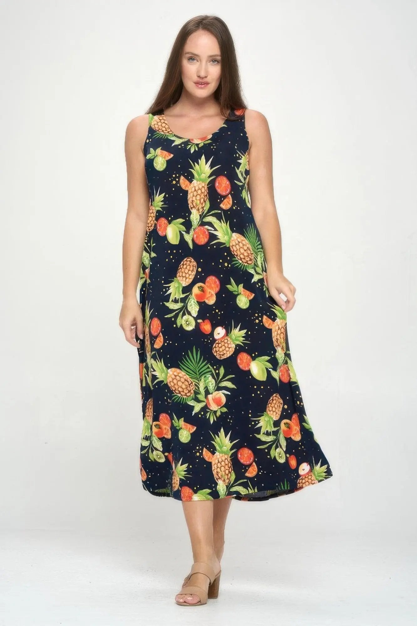 Tropical Print Stretchy Maxi Dress - DressAffection