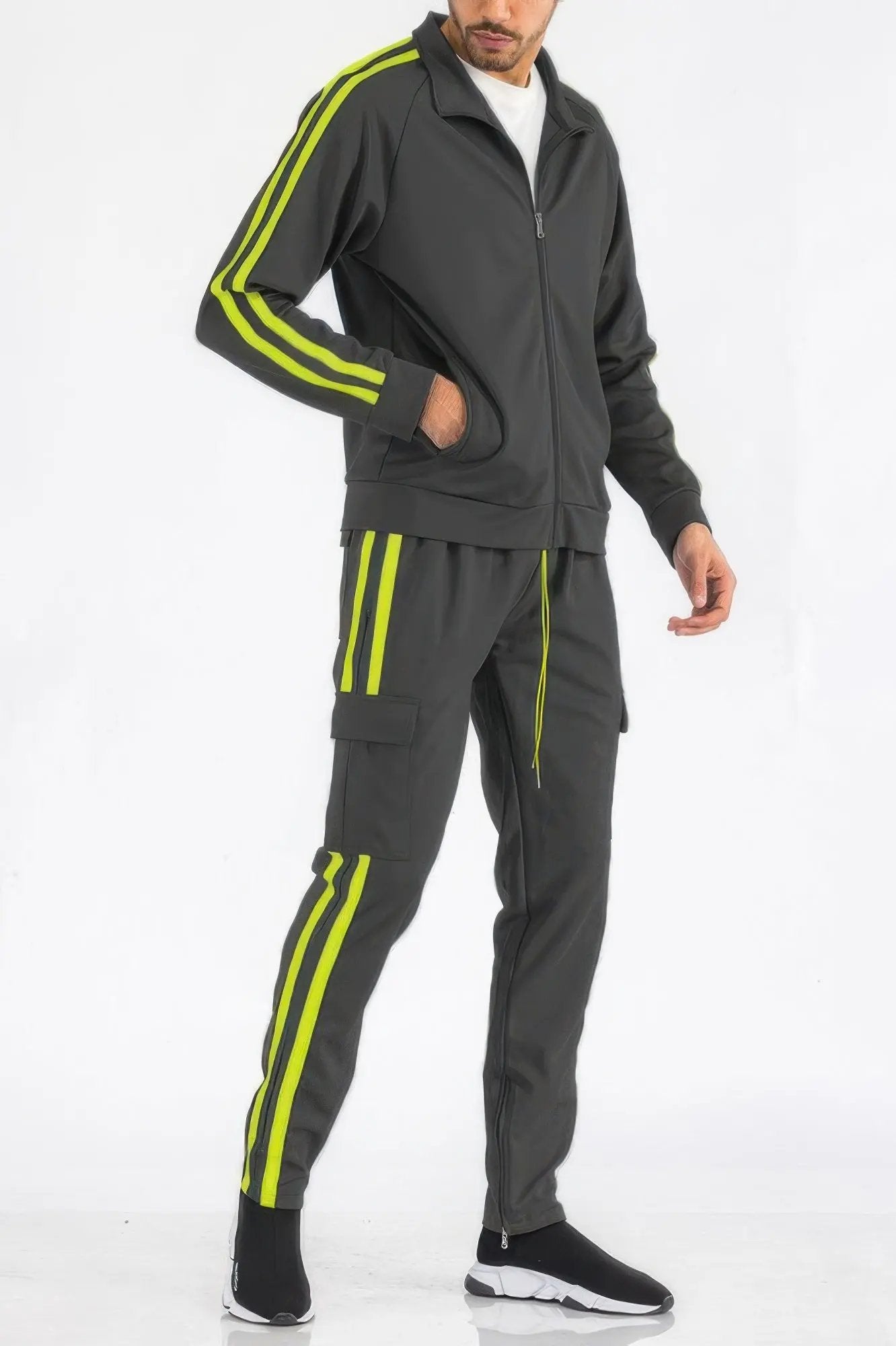 Two Stripe Utility Pocket Track Suit - DressAffection