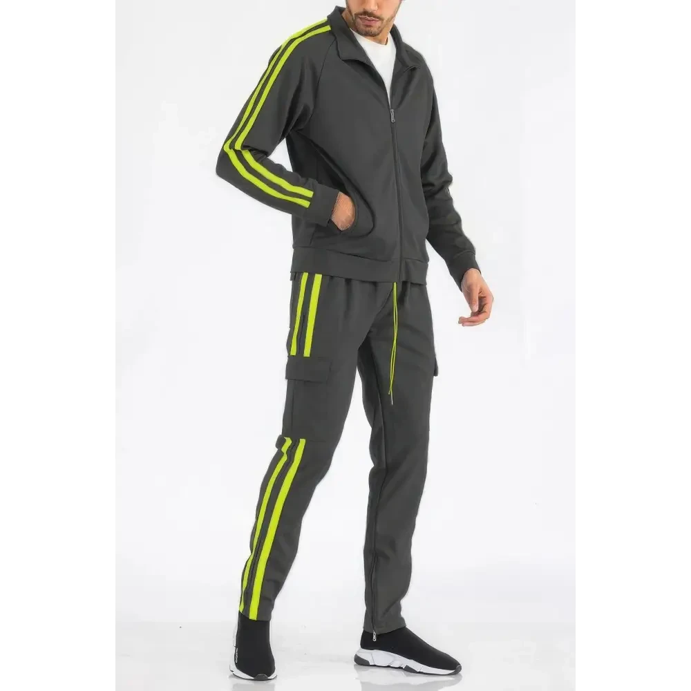 Two Stripe Utility Pocket Track Suit - DressAffection