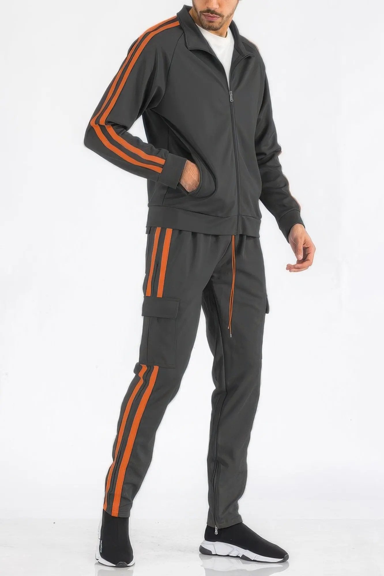 Two Stripe Utility Pocket Track Suit - DressAffection