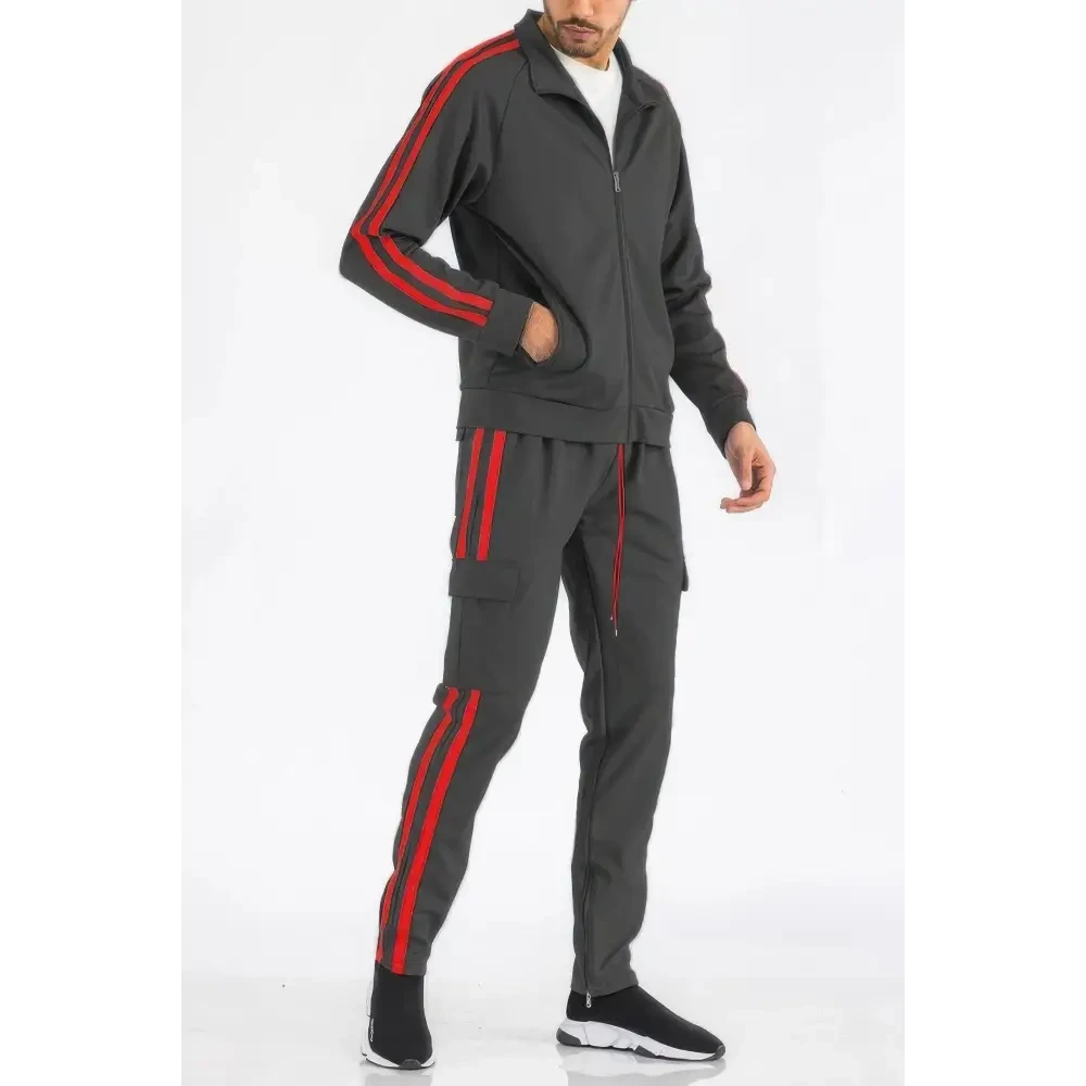 Two Stripe Utility Pocket Track Suit - DressAffection