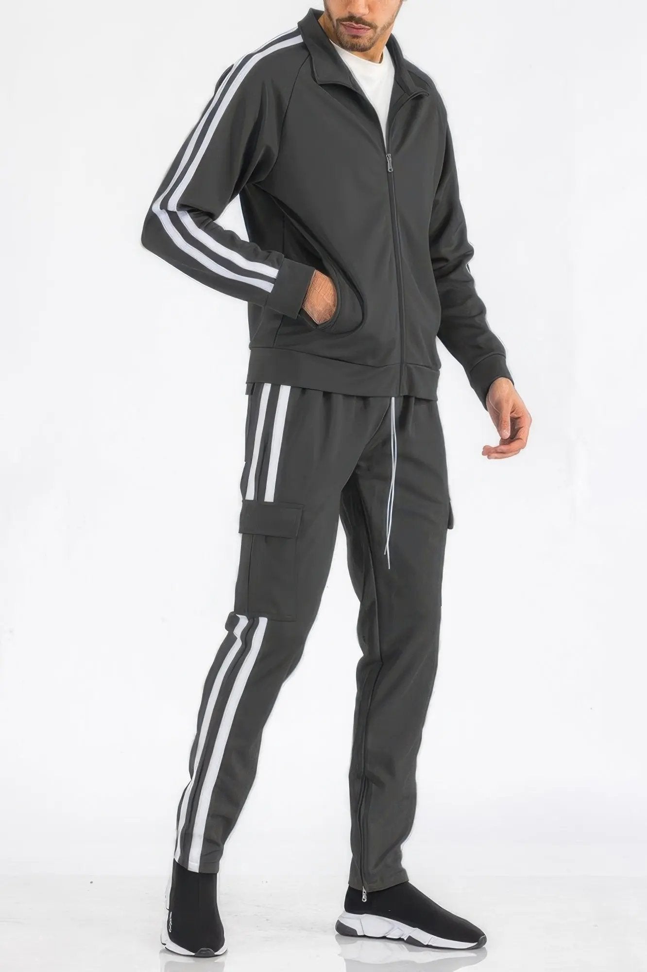 Two Stripe Utility Pocket Track Suit - DressAffection