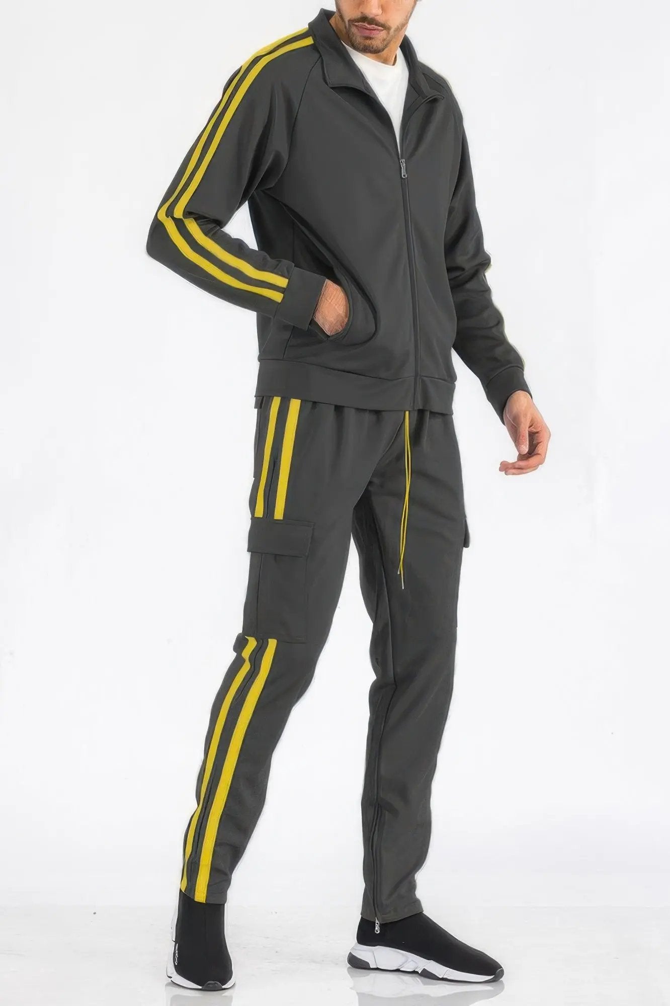 Two Stripe Utility Pocket Track Suit - DressAffection