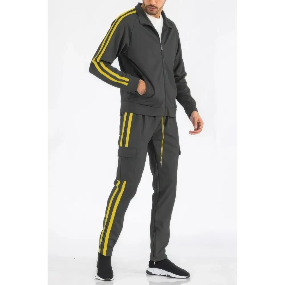 Two Stripe Utility Pocket Track Suit - DressAffection