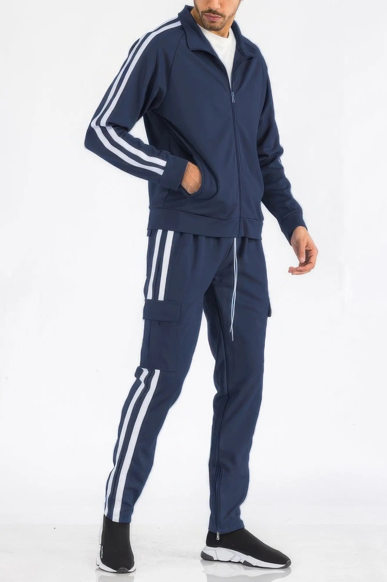 Two Stripe Utility Pocket Track Suit - DressAffection