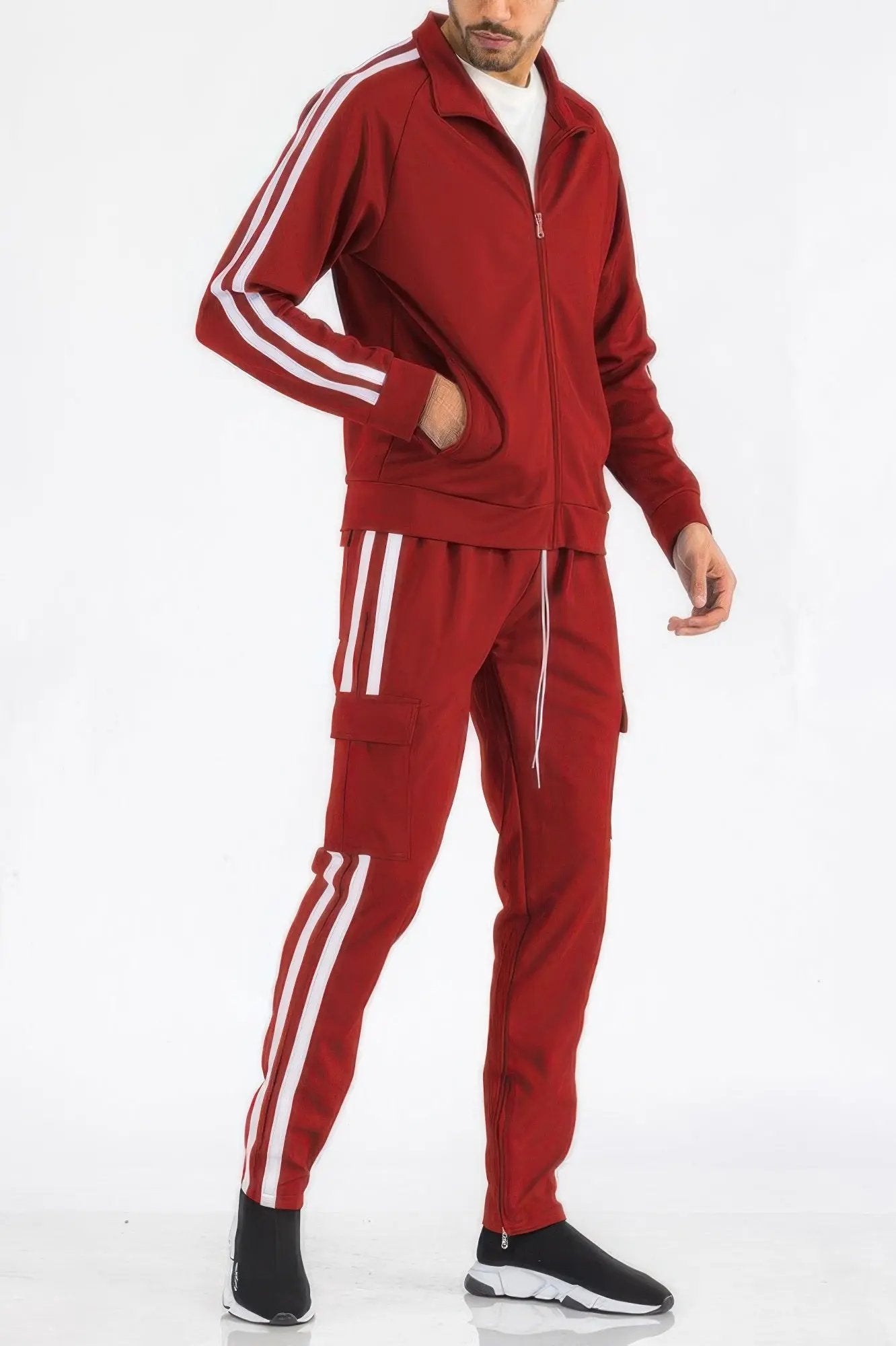 Two Stripe Utility Pocket Track Suit - DressAffection