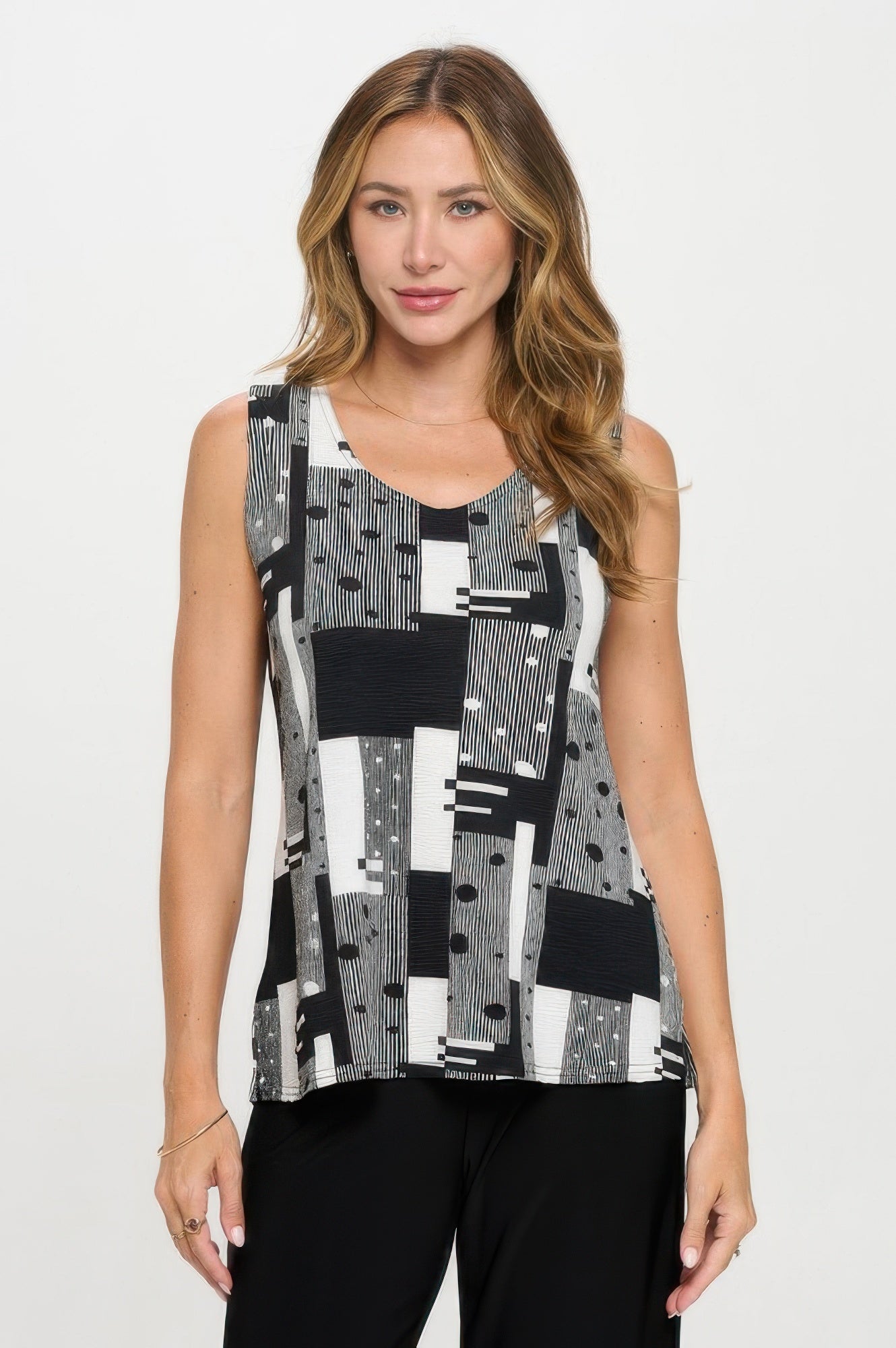 Venechia Pleated Print Sleeveless Tank Top - DressAffection