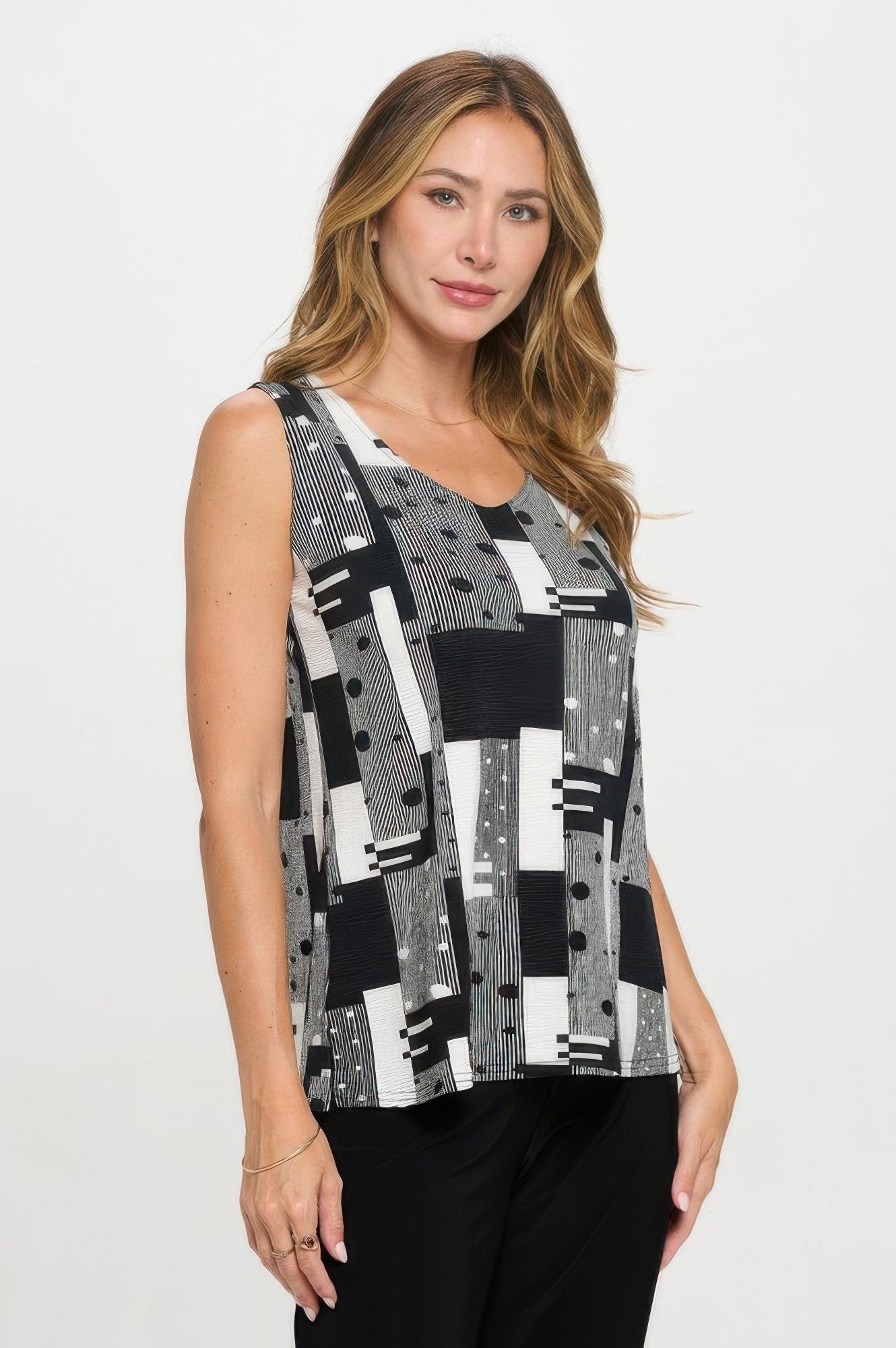 Venechia Pleated Print Sleeveless Tank Top - DressAffection