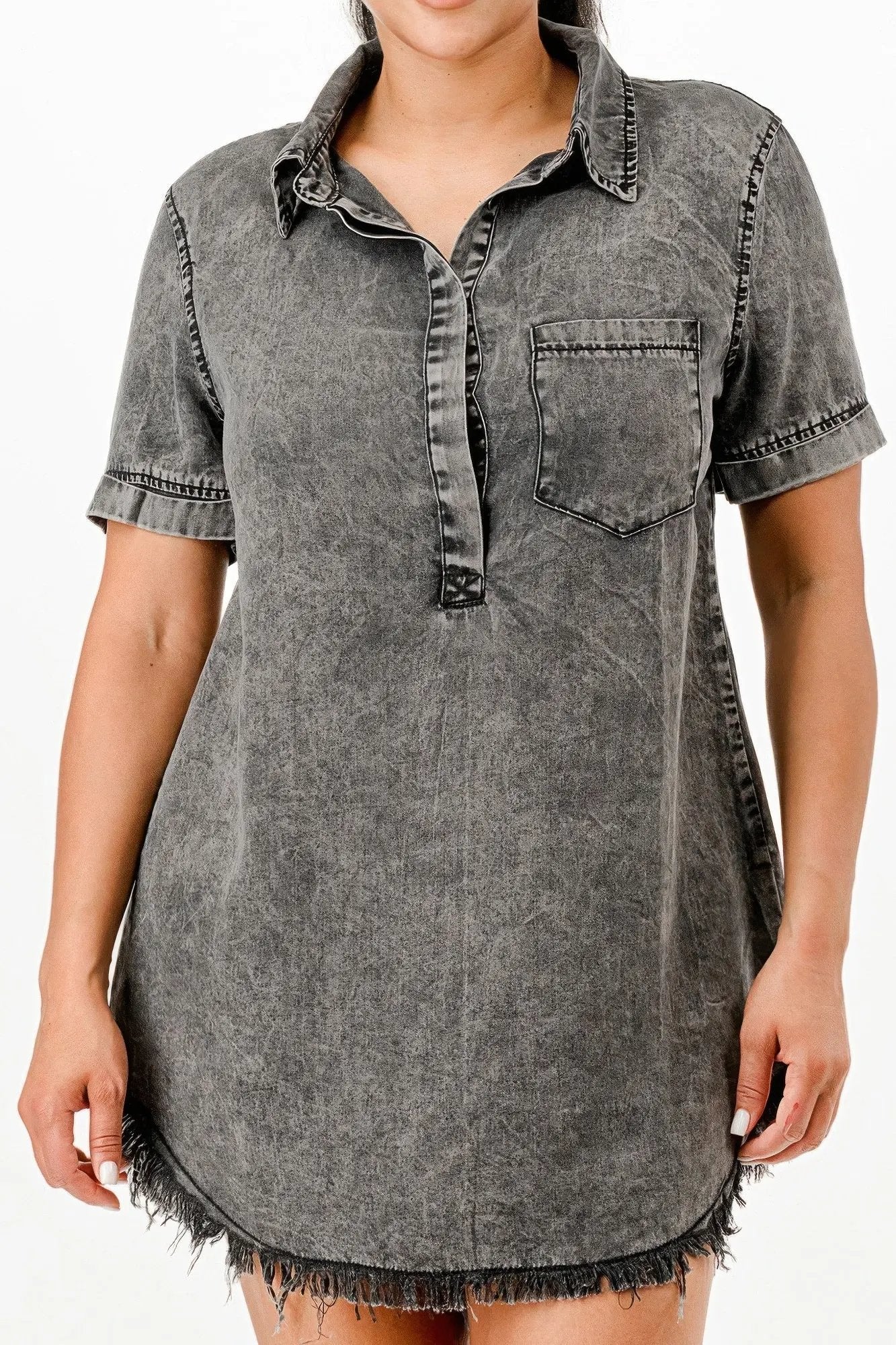 Washed Denim Dress - DressAffection