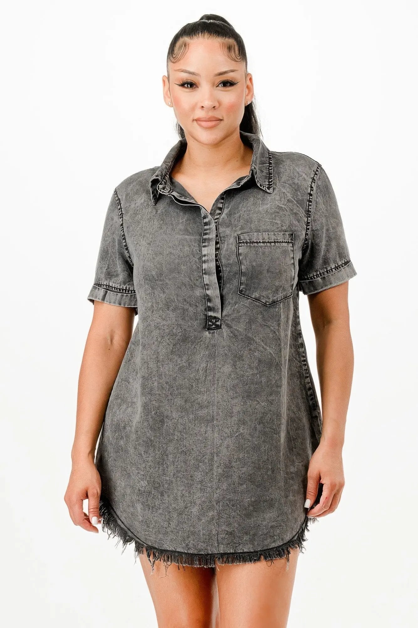 Washed Denim Dress - DressAffection