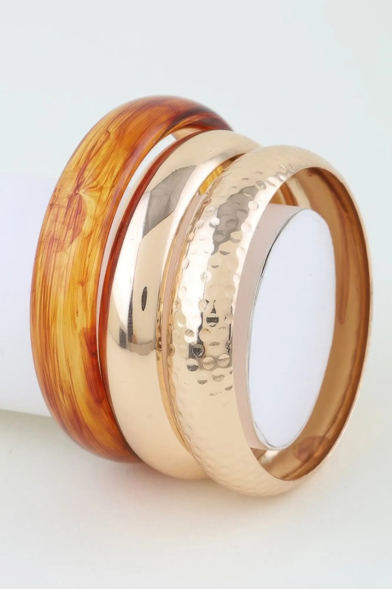 Wide Hammered Stone Bangle Bracelet - DressAffection