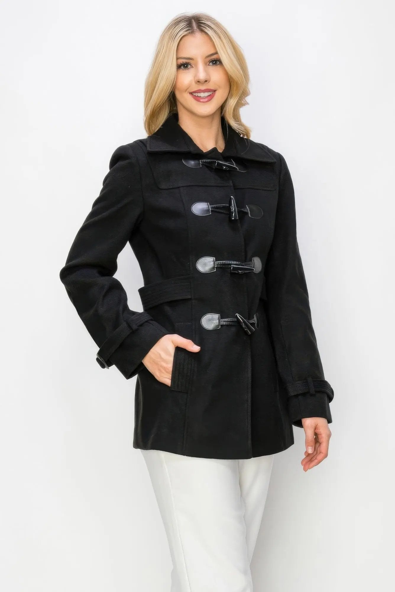 Wool Toggle Button Peacoat With Pockets - DressAffection