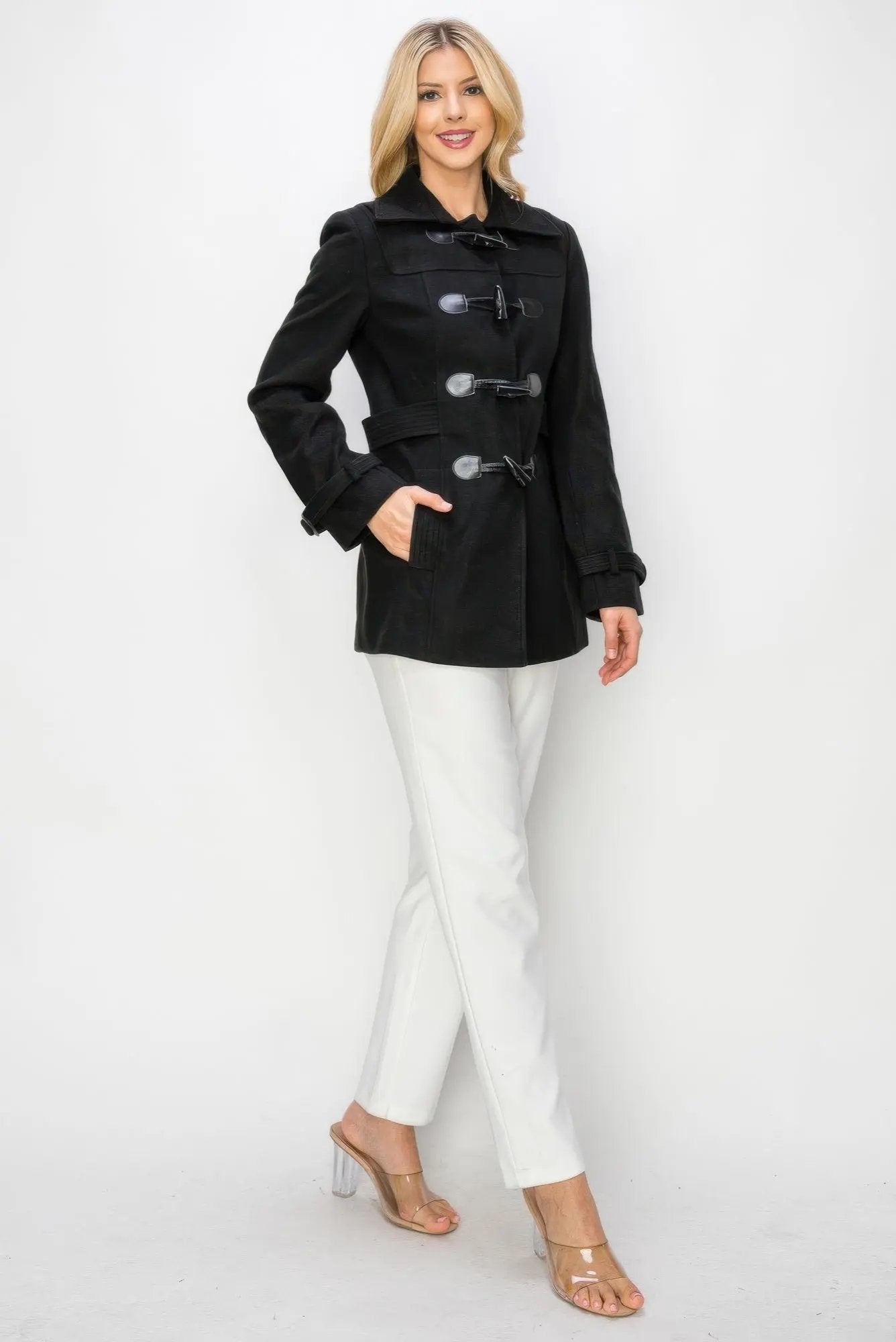 Wool Toggle Button Peacoat With Pockets - DressAffection