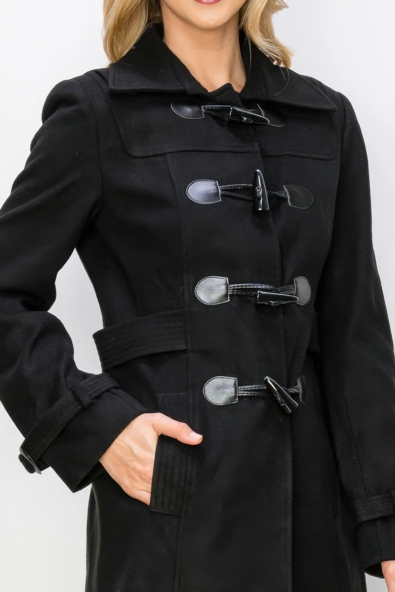 Wool Toggle Button Peacoat With Pockets - DressAffection