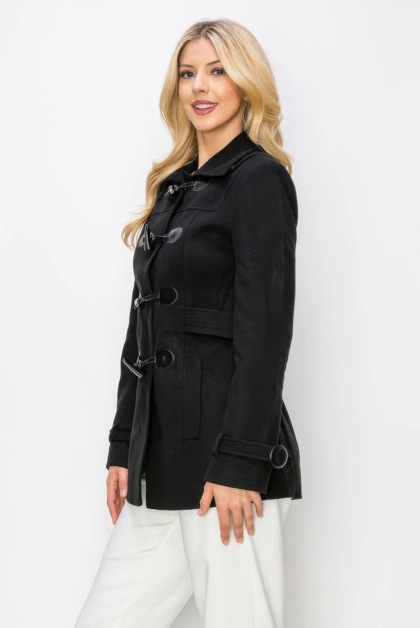 Wool Toggle Button Peacoat With Pockets - DressAffection