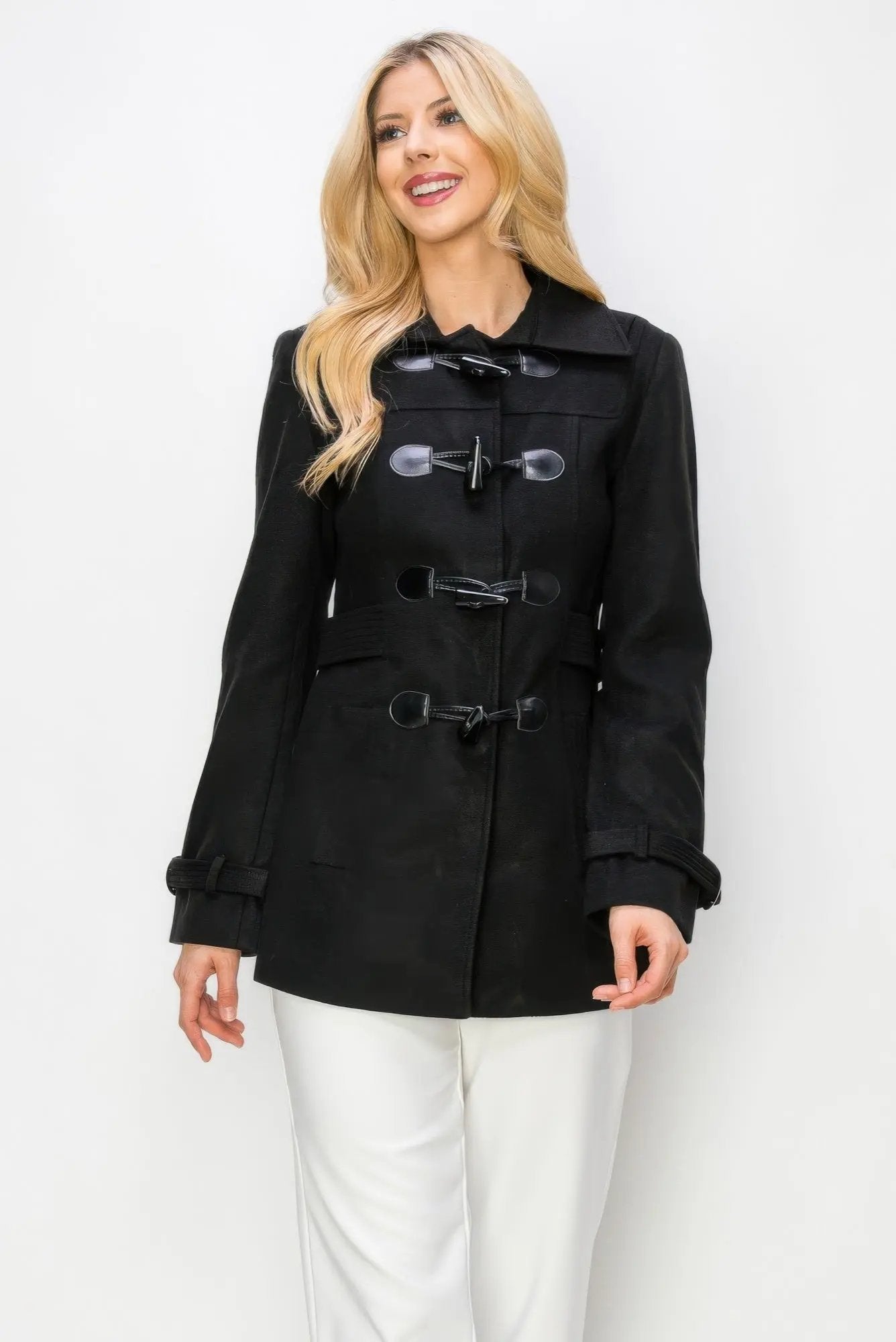 Wool Toggle Button Peacoat With Pockets - DressAffection