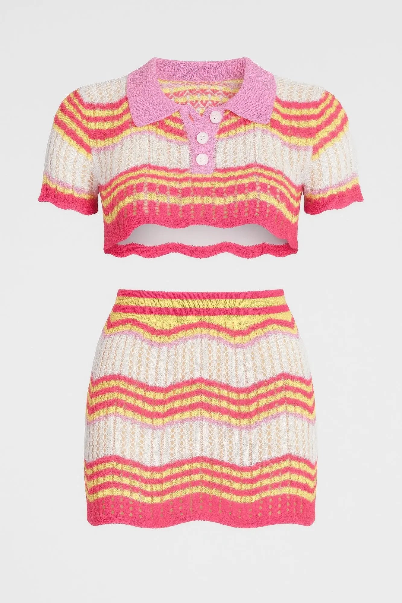 Zig Zag Crochet Two Piece Set - DressAffection