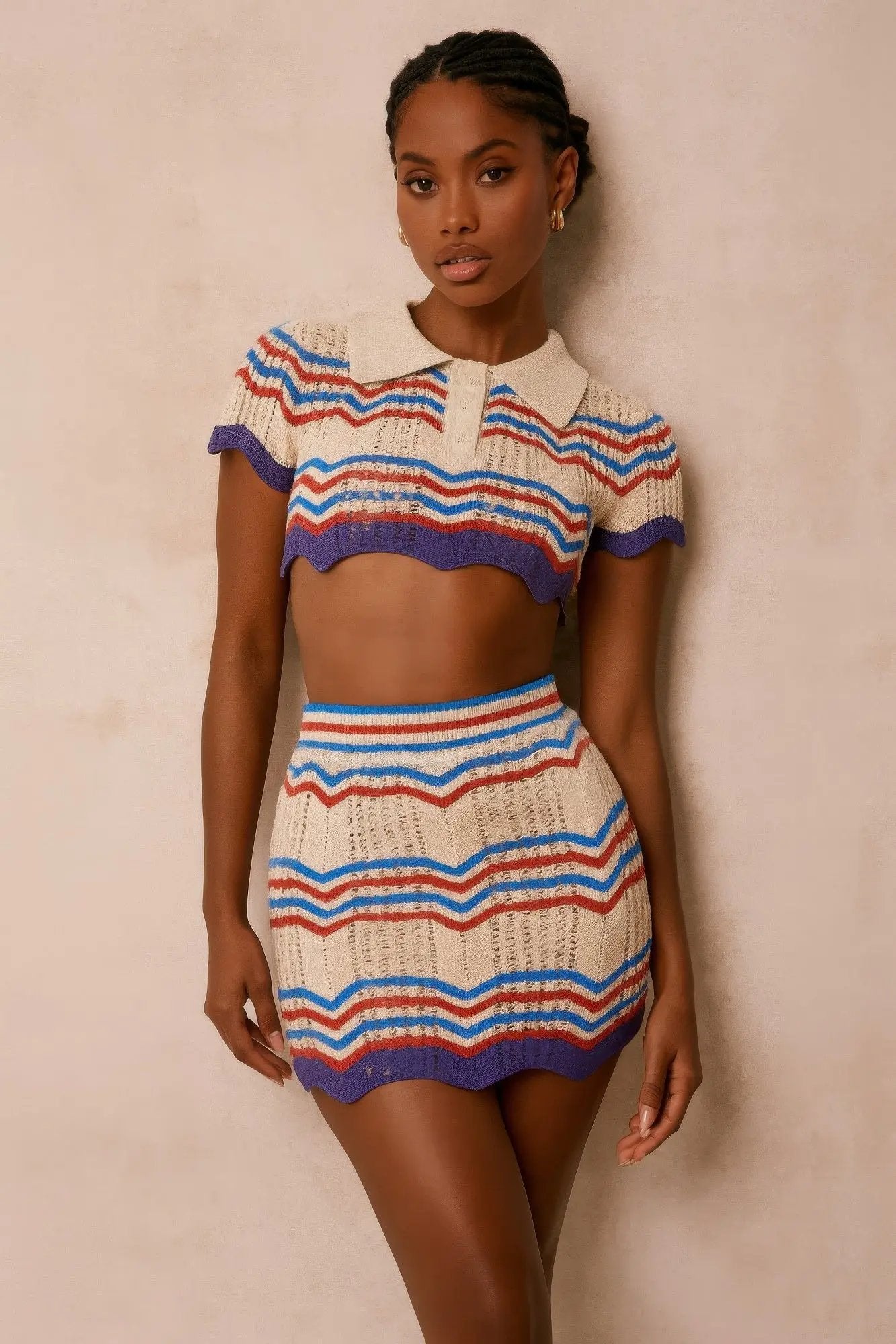 Zig Zag Crochet Two Piece Set - DressAffection